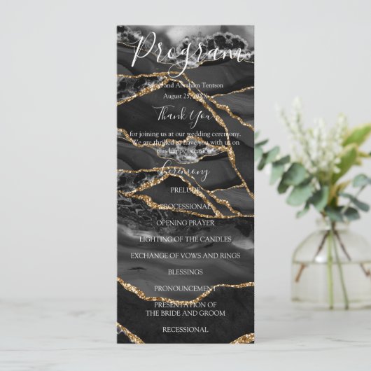 Black Agaat minimalistische luxe bruiloft programm Menu (Staand voorkant)