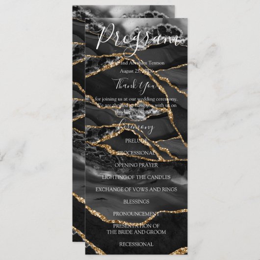 Black Agaat minimalistische luxe bruiloft programm Menu (Voorkant / Achterkant)