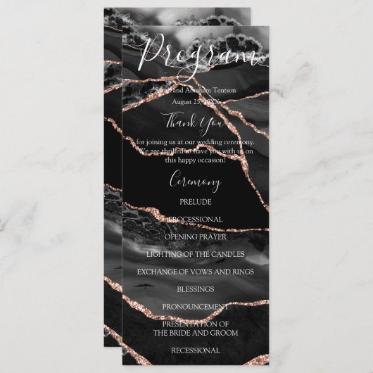 Black Agaat minimalistische luxe bruiloft programm Menu (Voorkant / Achterkant)
