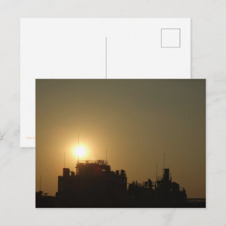 Black against the golden glow of the setting sun. briefkaart