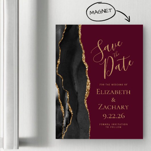Black Agate Bourgondië Save the Date Magnetische Uitnodiging