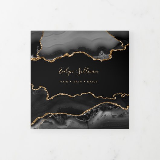 Black Agate Faux Gold Foil drievoudig Brochure Drieluik Kaart (Cover)