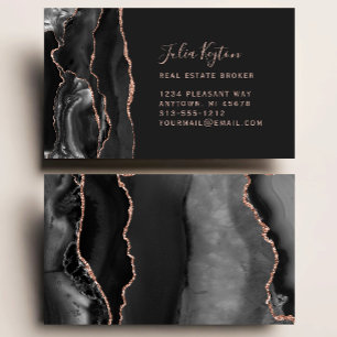 Black Agate Geode Roos Gold Glitter Real Visitekaartje