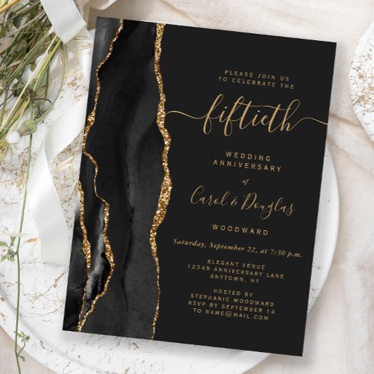 Black Agate Gold 50th Anniversary Party Briefkaart