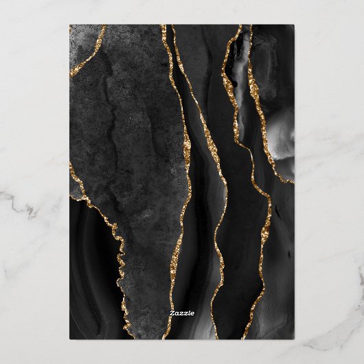 Black Agate Gold-bevestiging Folie Uitnodiging (Achterkant)