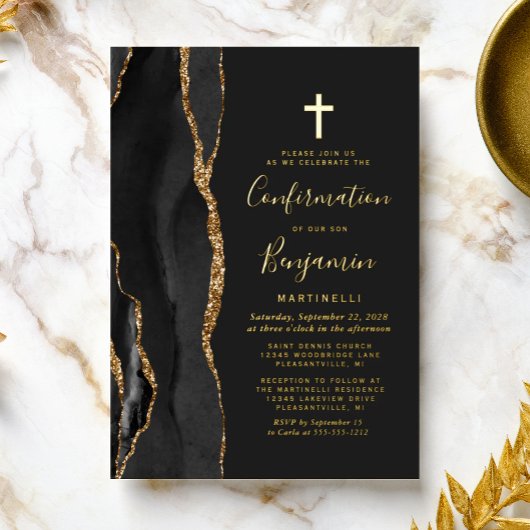 Black Agate Gold-bevestiging Folie Uitnodiging