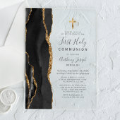 Black Agate Gold Glitter First Heilige Communie Acryl Uitnodigingen