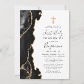 Black Agate Gold Glitter First Heilige Communie Kaart (Voorkant)