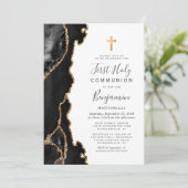 Black Agate Gold Glitter First Heilige Communie Kaart (Staand voorkant)