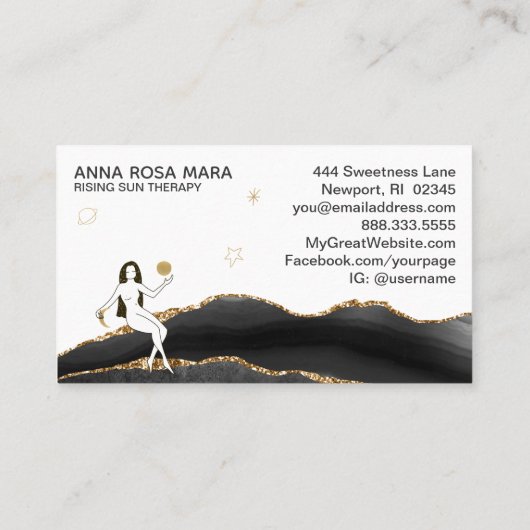 *~* Black Agate Gold Glitter - Goddess Celestial Visitekaartje (Achterkant)