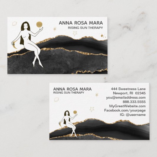 *~* Black Agate Gold Glitter - Goddess Celestial Visitekaartje (Voorkant / Achterkant)