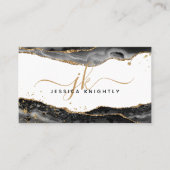 Black Agate Gold Glitter Monogram Script Visitekaartje (Voorkant)