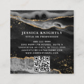 Black Agate Gold Glitter Script Foto QR Vierkante Visitekaartje (Achterkant)