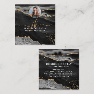 Black Agate Gold Glitter Script Foto Vierkante Visitekaartje