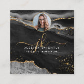 Black Agate Gold Glitter Script Foto Vierkante Visitekaartje (Voorkant)