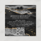 Black Agate Gold Glitter Script Monogram QR Vierkante Visitekaartje (Achterkant)