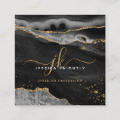 Black Agate Gold Glitter Script Monogram QR Vierkante Visitekaartje (Voorkant)