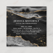 Black Agate Gold Glitter Script-monogram Vierkante Visitekaartje (Achterkant)