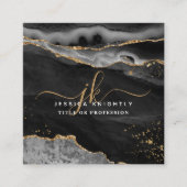 Black Agate Gold Glitter Script-monogram Vierkante Visitekaartje (Voorkant)