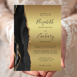 Black Agate Gold Ombre Wedding Kaart