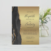 Black Agate Gold Ombre Wedding Kaart (Staand voorkant)