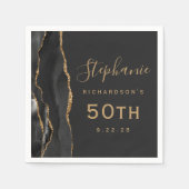 Black Agate Gold Script Donkere 50e verjaardag Servet (Voorkant)