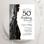 Black Agate Gold White 50e verjaardag Kaart<br><div class="desc">Zwarte,  witte en gouden agaat 50e verjaardag uitnodiging. Elegant modern design met waterverf agaat marmeren geode achtergrond,  faux glitter goud en typografie script lettertype. Trendy uitnodigingskaart perfect voor een stijlvol vrouwenfeest. Gedrukte Zazzle-uitnodigingen of direct downloadbare digitale afdrukbare sjabloon.</div>