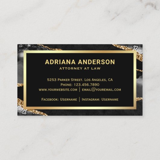 Black Agate Lawyer Attorney Gold Pen Nib Visitekaartje (Achterkant)