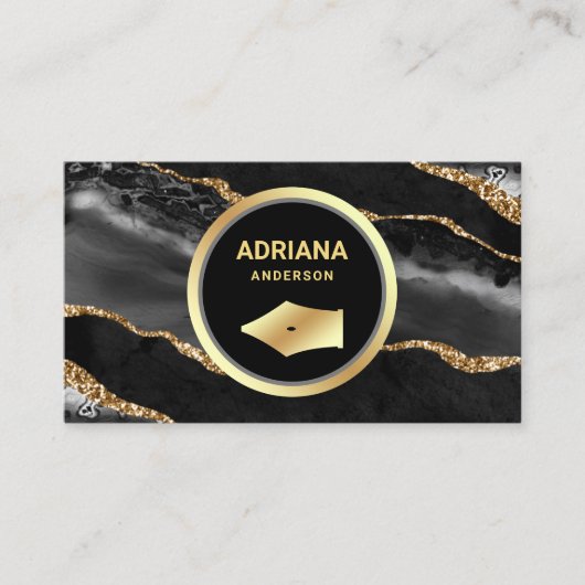 Black Agate Lawyer Attorney Gold Pen Nib Visitekaartje (Voorkant)