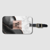 Black Agate Roos Gold White marmer monogram Bagagelabel (Voorkant (horizontaal))