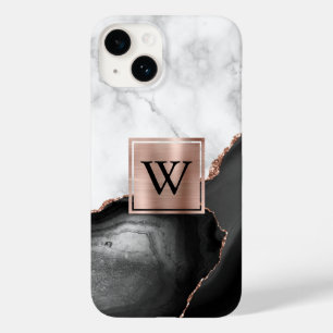 Black Agate Roos Gold White marmer monogram Case-Mate iPhone 14 Hoesje
