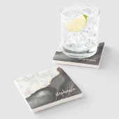 Black Agate Signature White marble Gold Glitter Stenen Onderzetter (Zijkant)