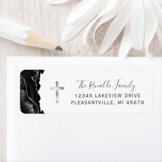 Black Agate Silver Cross Retouradres Label (Insitu)