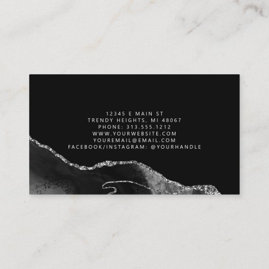 Black Agate Silver Glitter Luxury Visitekaartje (Achterkant)