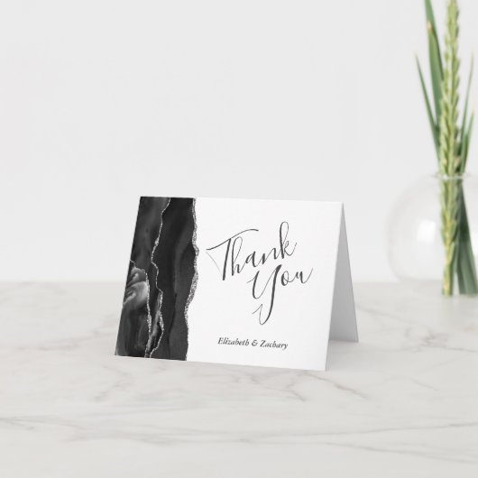 Black Agate Silver Wedding Bedankt Kaart (Voorkant)