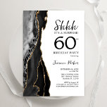 Black Agate White Gold Surprise 60e verjaardag Kaart<br><div class="desc">Zwart,  wit en goud agaat verrassing 60e verjaardag uitnodiging. Elegant modern design met waterverf agaat marmeren geode achtergrond,  faux glitter goud en typografie script lettertype. Trendy uitnodigingskaart perfect voor een stijlvol vrouwenfeest. Gedrukte Zazzle-uitnodigingen of direct downloadbare digitale afdrukbare sjabloon.</div>