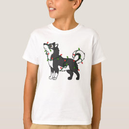 Black Alaskan Malamute met kerstlampjes T-shirt