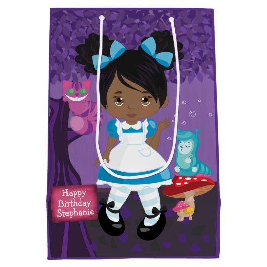 Black Alice in Wonderland Gepersonaliseerd Medium Cadeauzakje (Achterkant)