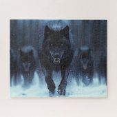 Black Alpha Wolf in de sneeuw Legpuzzel (Horizontaal)