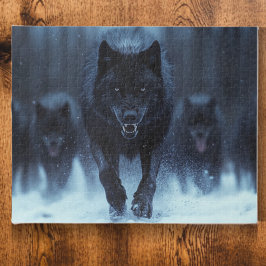 Black Alpha Wolf in de sneeuw Legpuzzel