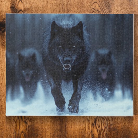 Black Alpha Wolf in de sneeuw Legpuzzel