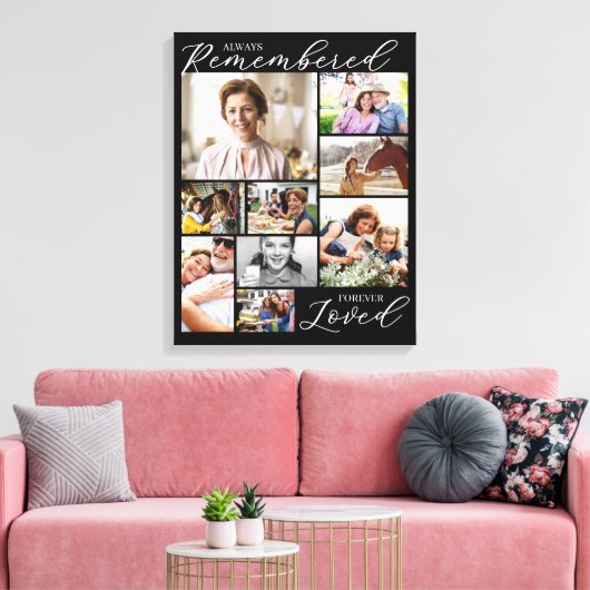 Black Always Remembered Forever Loved 9 Photos Canvas Afdruk (Insitu (Woonkamer))