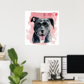 Black American Bulldog Waterverf Painting Poster (Thuiskantoor)
