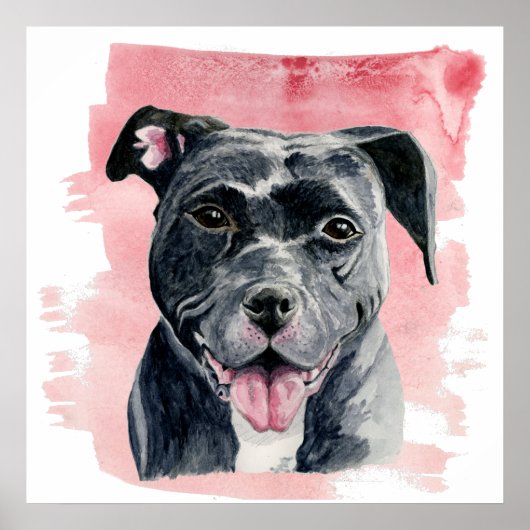 Black American Bulldog Waterverf Painting Poster (Voorkant)