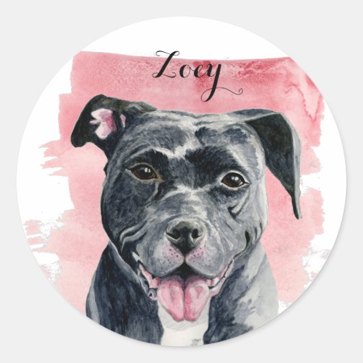 Black American Bulldog Waterverf Painting Ronde Sticker (Voorkant)