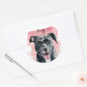 Black American Bulldog Waterverf Painting Ronde Sticker (Envelop)