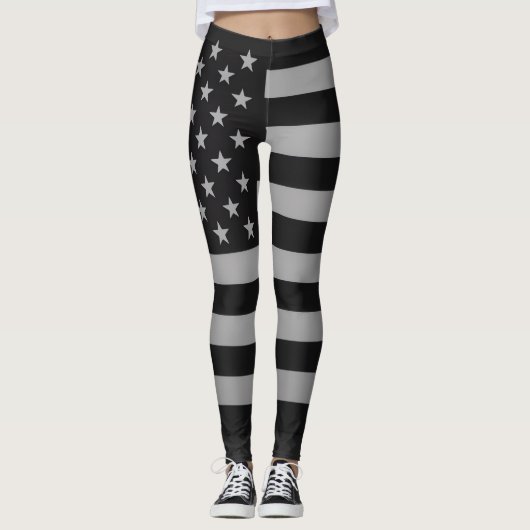 Black American Flag Modern Edgy Monochrome Leggings (Voorkant)