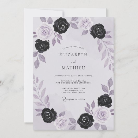 Black Amethyst Roses Bruiloft Kaart (Voorkant)