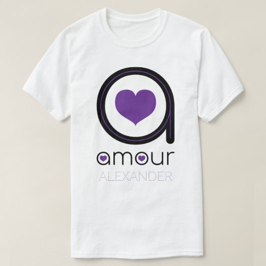 Black Amour Love, Paars Heart, Name Personalized T-shirt (Design voorkant)