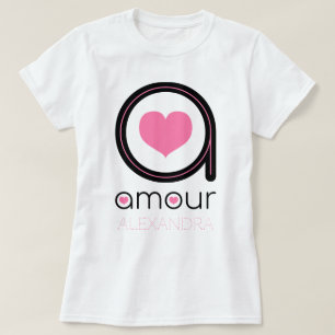 Black Amour Love, Pink Heart, Name Gepersonaliseer T-shirt